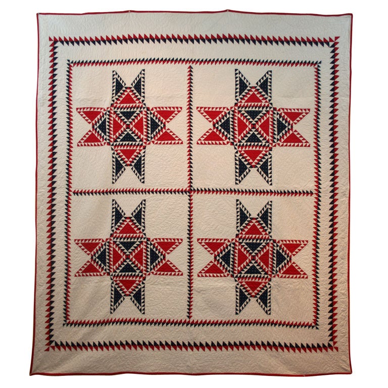 Antique Quilt:  Feathered Star Variation
