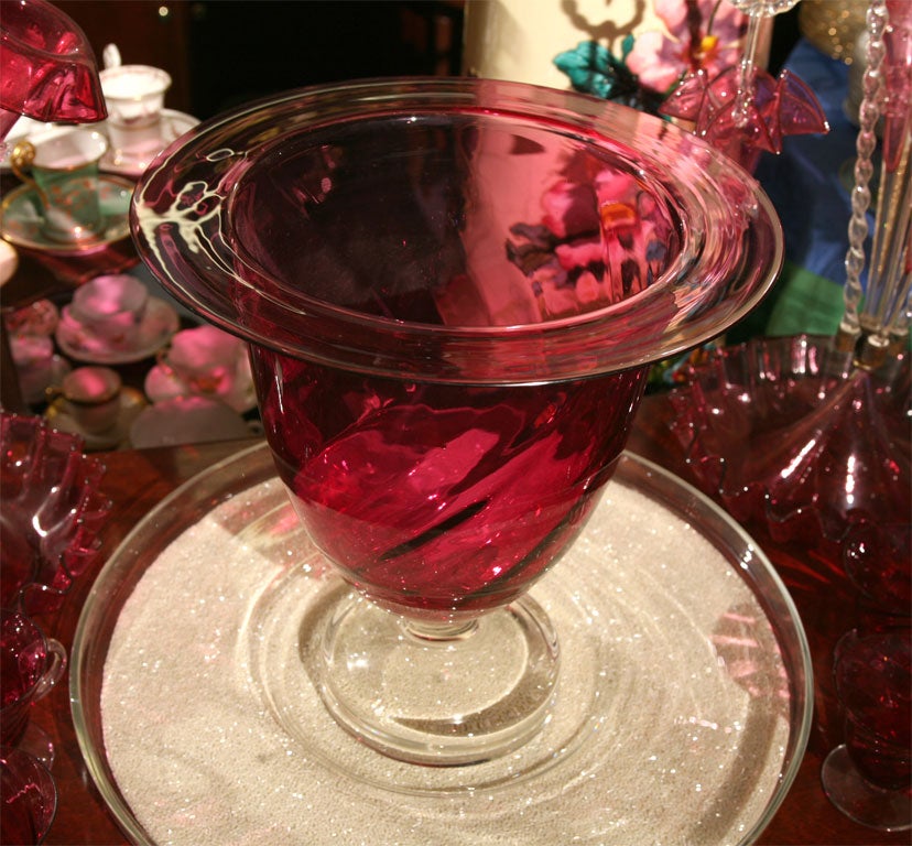 American Steuben Cranberry Crystal Punchbowl