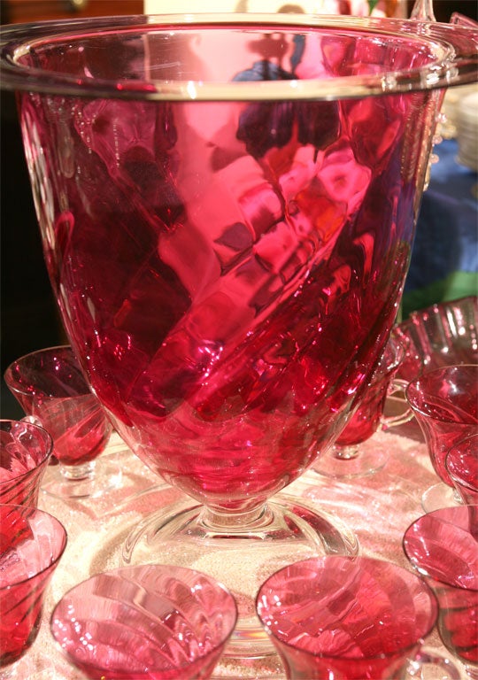 20th Century Steuben Cranberry Crystal Punchbowl
