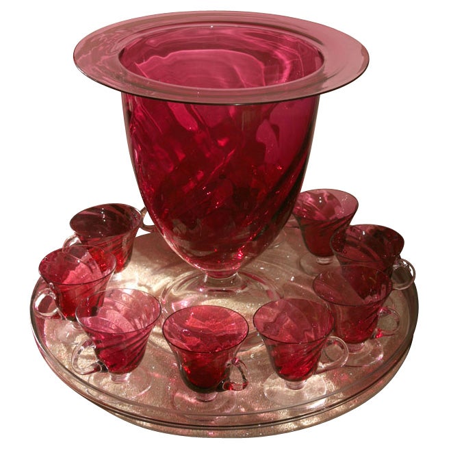 Steuben Cranberry Crystal Punchbowl