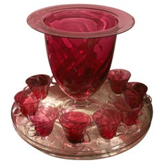 Steuben Cranberry Crystal Punchbowl