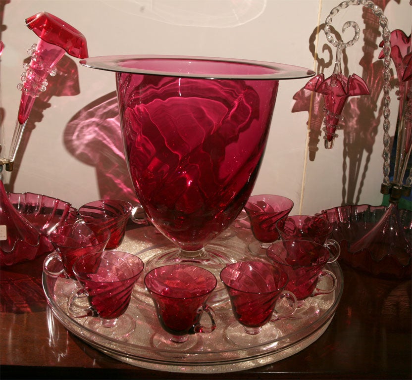 Steuben Cranberry Crystal Punchbowl 3