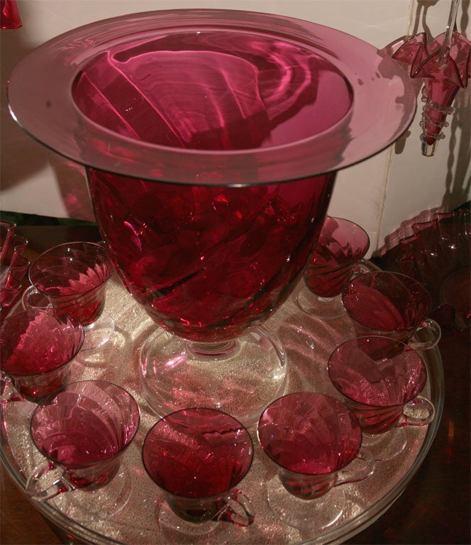 Steuben Cranberry Crystal Punchbowl 4