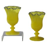 St. Louis Opaline Vases with Applied Ribbon Decoration