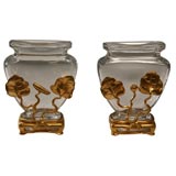 Pair of Signed Baccarat Crystal Vases in D'Ore Bronze Mounts