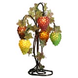 Vintage Czech Iron and Crystal Table Lamp with Multicolor Grape Shades