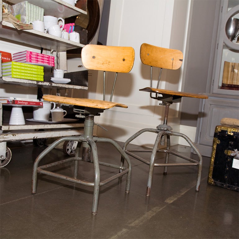 20th Century pair of vintage drafting stools