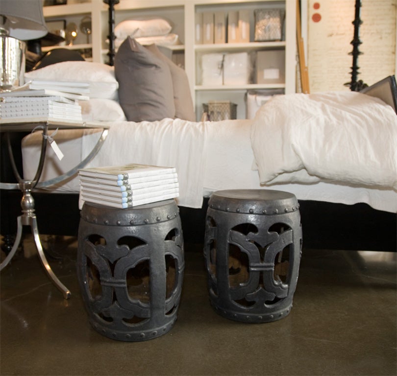 Matte black ceramic garden stool