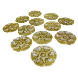Set of 6 Olive Green Oyster Majolica Plates