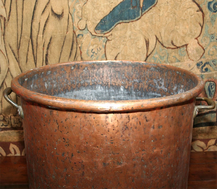 English Overscale Hand-Hammered Two Handled Copper Log Bin