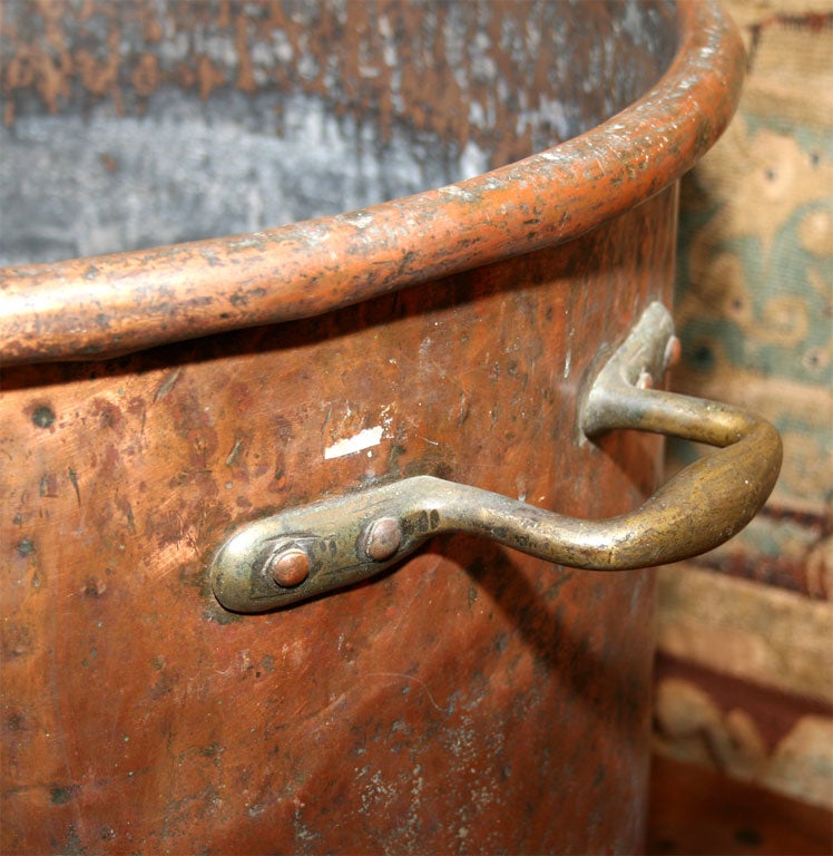 18th Century and Earlier Overscale Hand-Hammered Two Handled Copper Log Bin