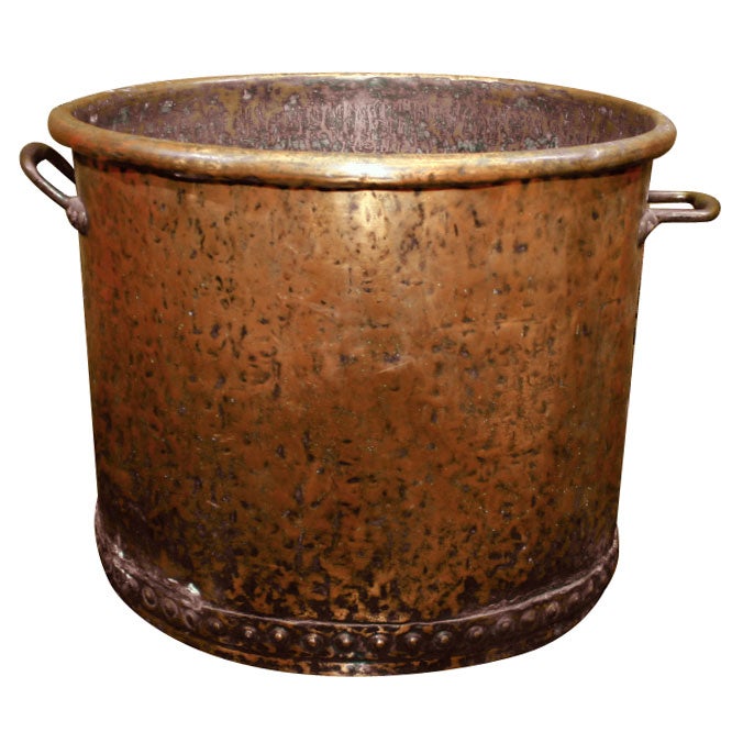 Overscale Hand-Hammered Two Handled Copper Log Bin
