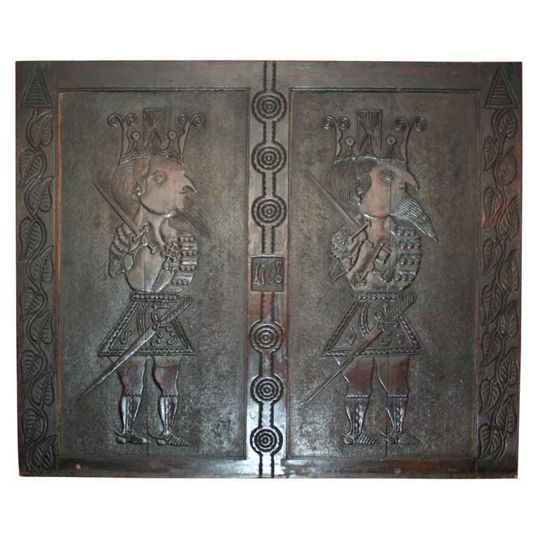 Rare 18th c. English Carved Panel of Celtic Knights