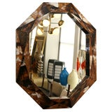 An Octagonal Patchwork Horn Mirror Frame and Mirror.