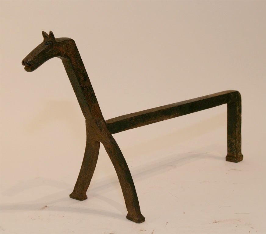 Mid-20th Century Pair of Horse Andirons