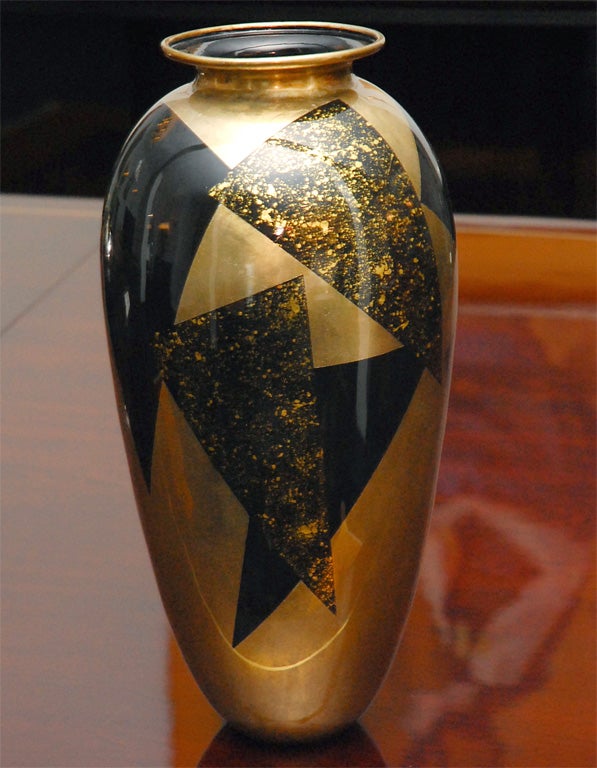 Vase with Constructivist Design in Black and Gold
