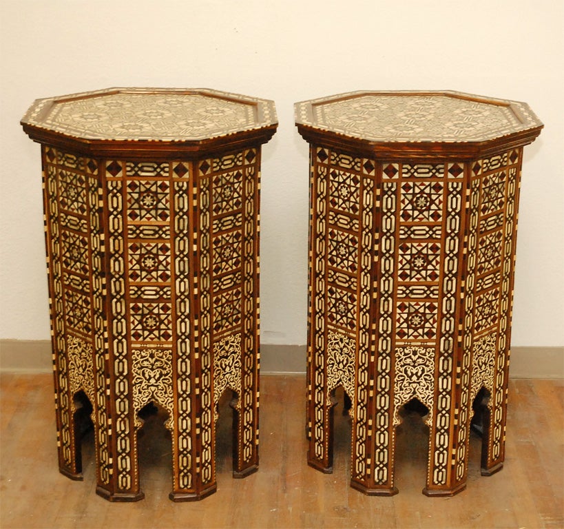 Pair of Moroccan Inlaid High Tables or Pedestals