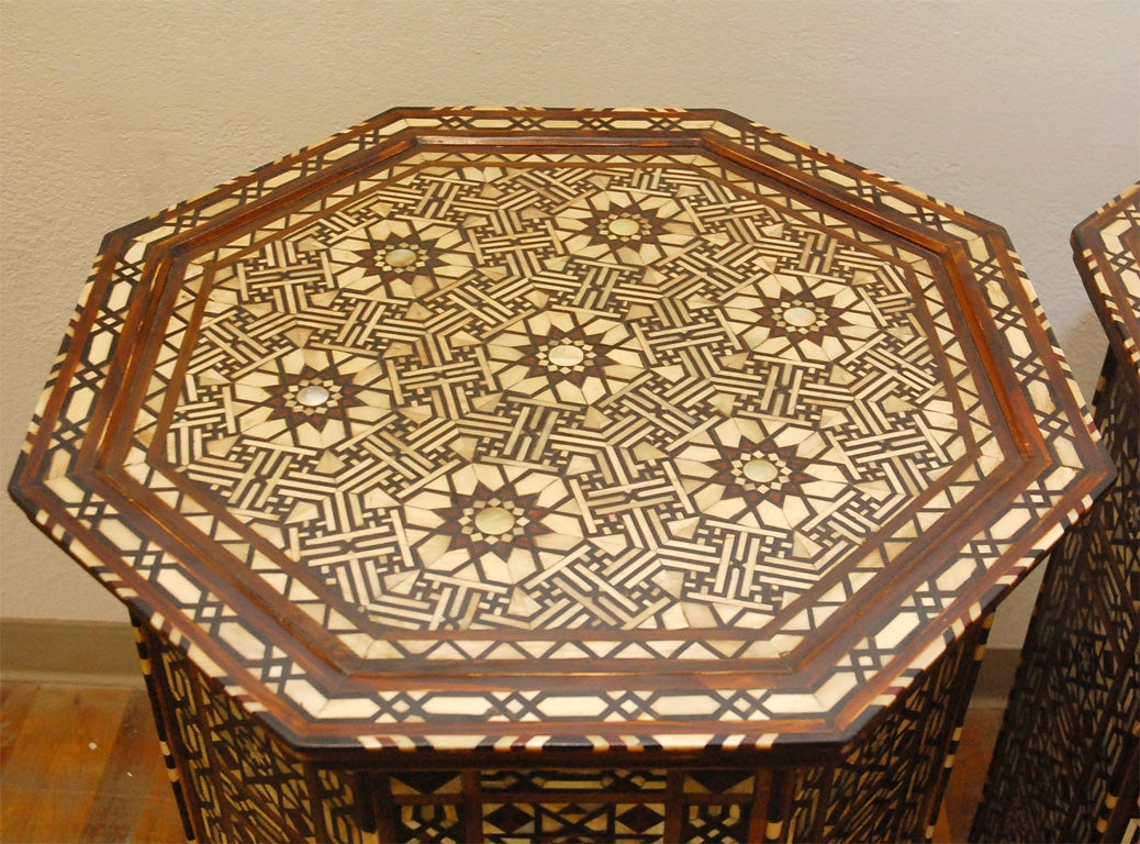 Pair of Moroccan Inlaid High Tables or Pedestals For Sale 1