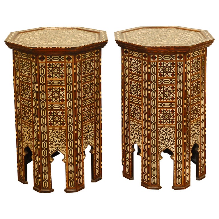 Pair of Moroccan Inlaid High Tables or Pedestals For Sale