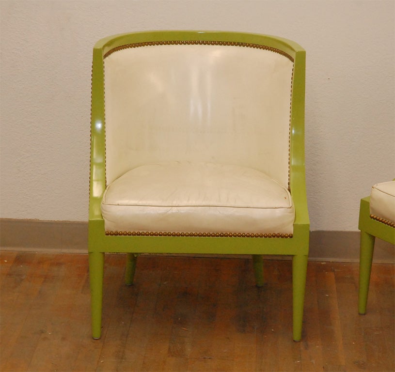 American Pair of Barrel Chairs in the style of William Haines For Sale