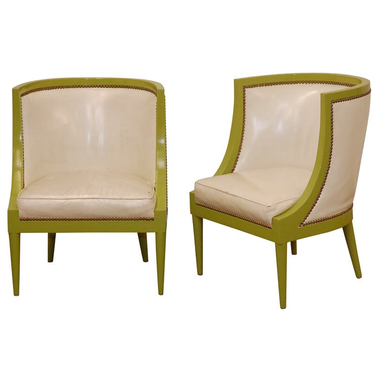 Pair of Barrel Chairs in the style of William Haines For Sale