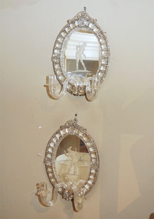 Pair of Venetian Etched Mirror Sconces