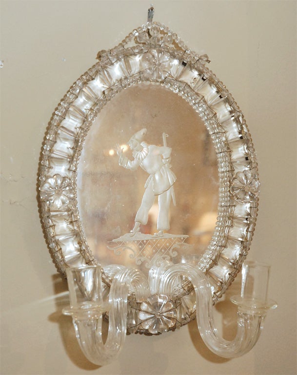 Italian Pair of Venetian Etched Mirror Sconces