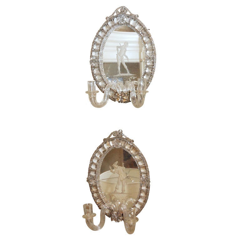 Pair of Venetian Etched Mirror Sconces