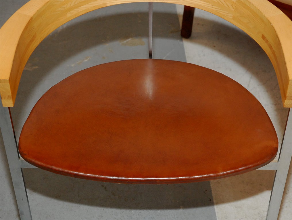 Oak PK 11 Brown Leather Chair by Designed by Poul Kjaerholm