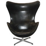 Original Egg Chair aus schwarzem Leder von Arne Jacobsen