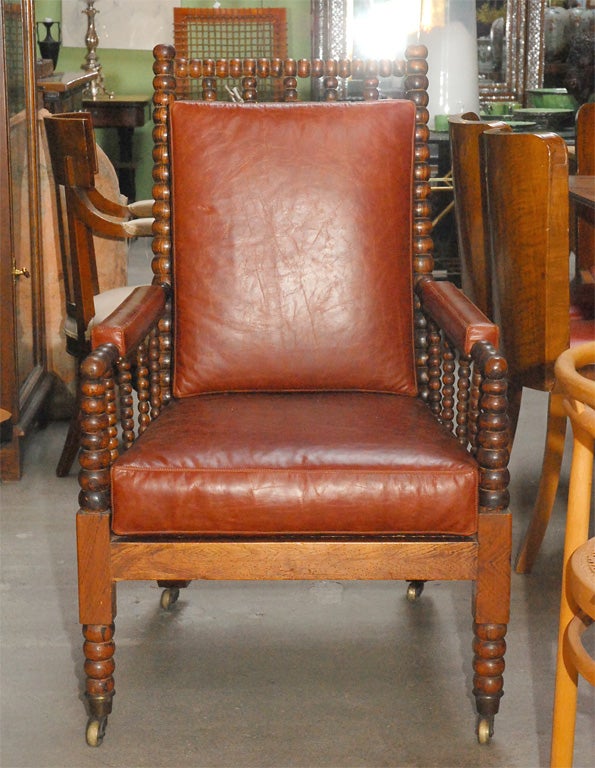 Bobbing turned English rosewood armchair with cane seat In Good Condition For Sale In Los Angeles, CA
