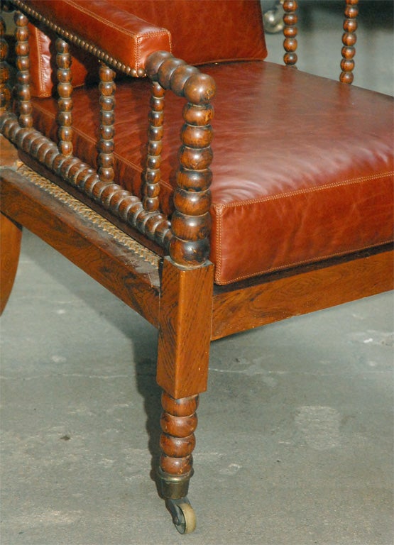 19th Century Bobbing turned English rosewood armchair with cane seat For Sale