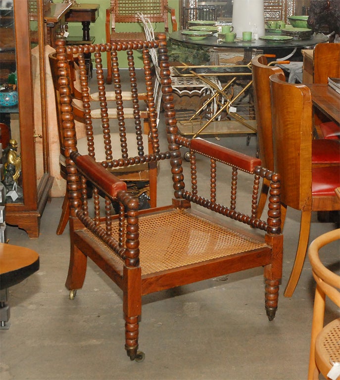 Bobbing turned English rosewood armchair with cane seat For Sale 3
