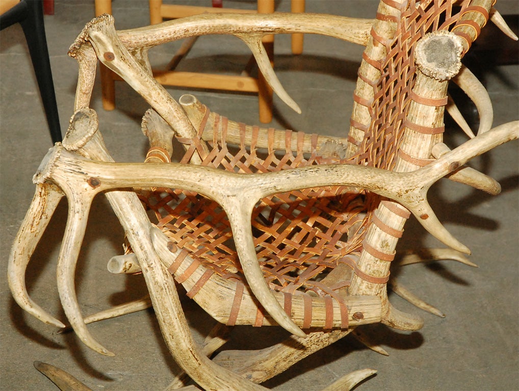 Antler armchairs with leather strappings For Sale 3