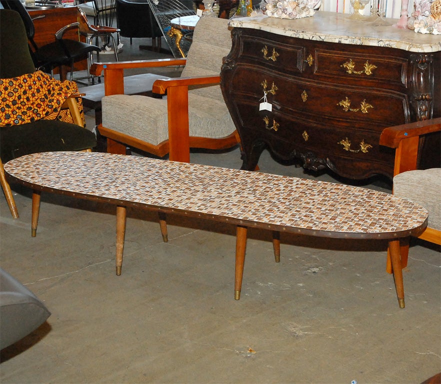 Oval mosaic tile top coffee table