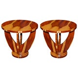 Round Art Deco style rosewood side tables