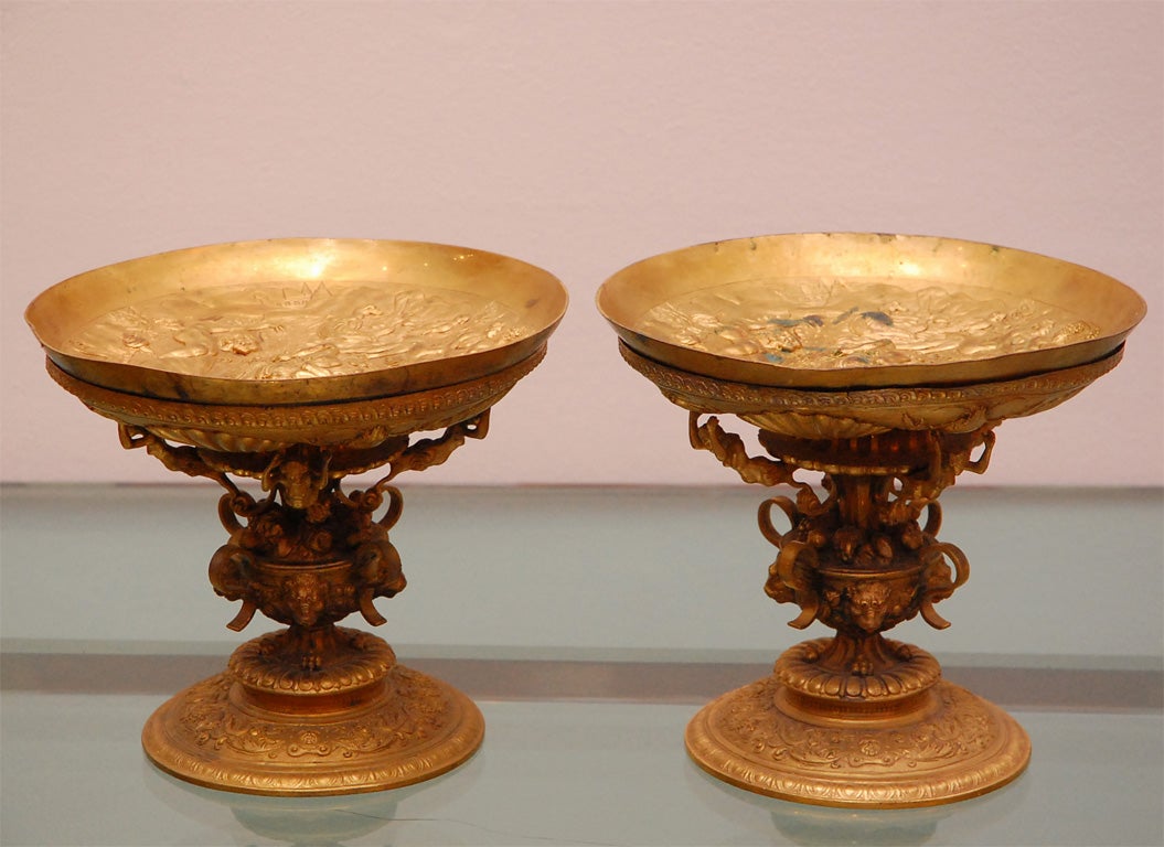PAIR OF GILT BRONZE AND BRASS TAZZAS