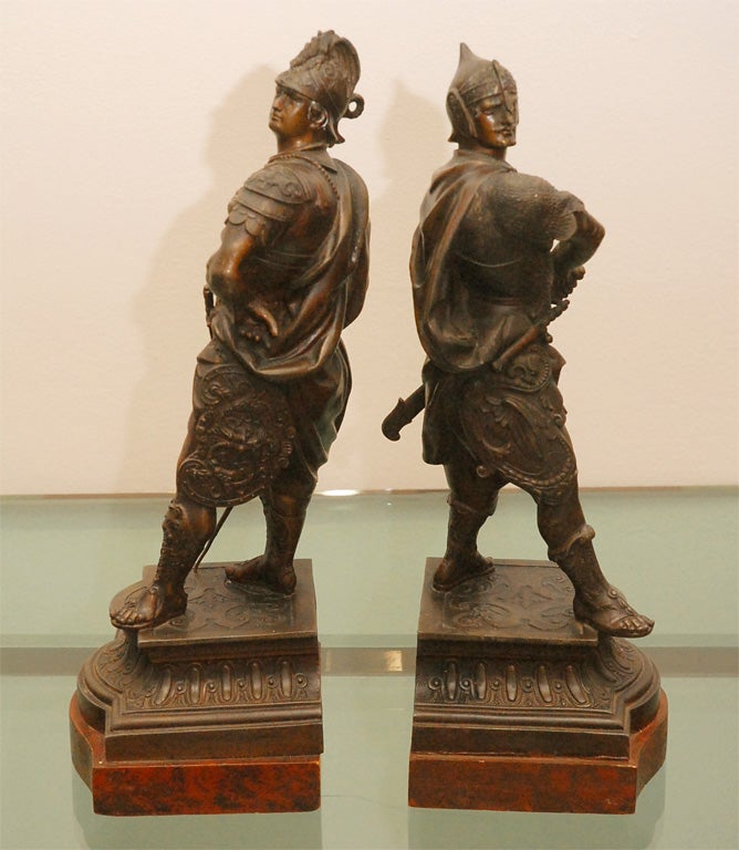PAIR OF PATINATED SPELTER FIGURES OF WARRIORS 2