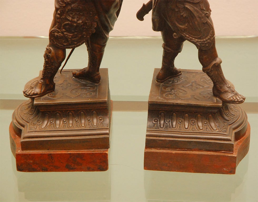 PAIR OF PATINATED SPELTER FIGURES OF WARRIORS 3