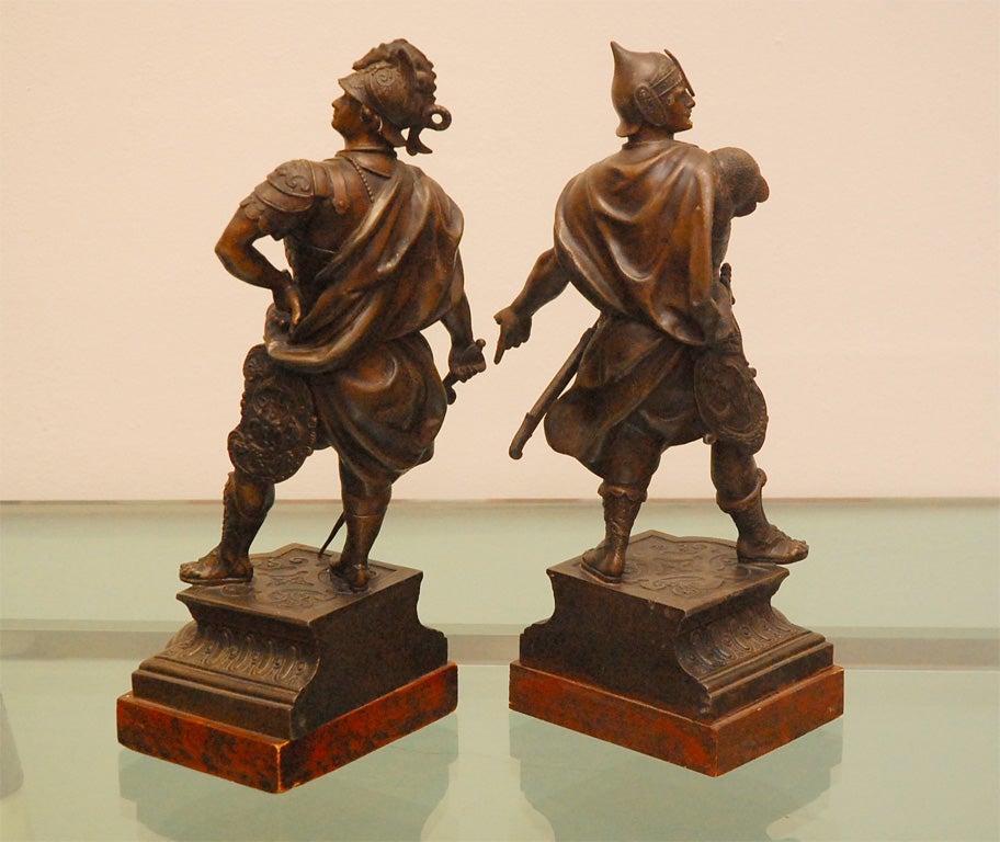 PAIR OF PATINATED SPELTER FIGURES OF WARRIORS 4