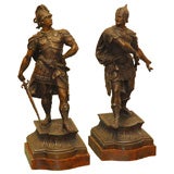 PAIR OF PATINATED SPELTER FIGURES OF WARRIORS
