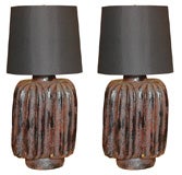 Pair of Large Black and Maroon Ceramic Lamps