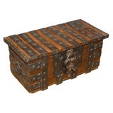 Oak and Iron Strong Box with Original Lock and Key