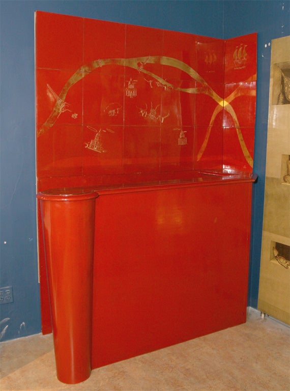 Red Lacquer Bar by Sain et Tabute, French 1930s