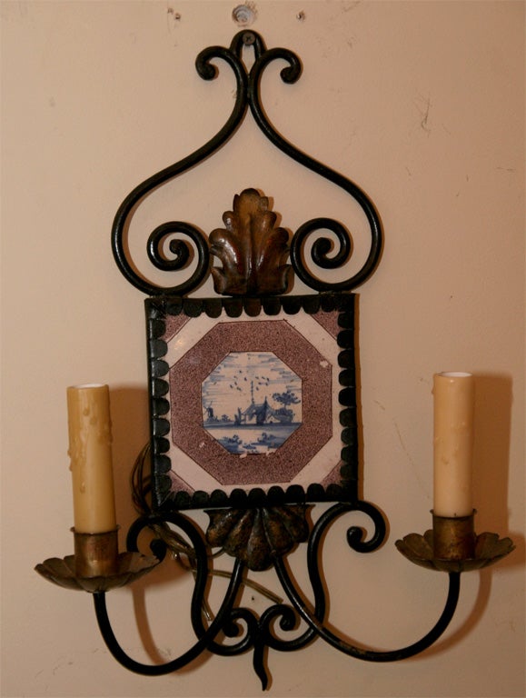 Pair of Dutch Forged Iron Wall Sconces