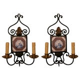 Antique Pair of Dutch Forged Iron Wall Sconces