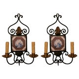 Pair of Dutch Forged Iron Wall Sconces