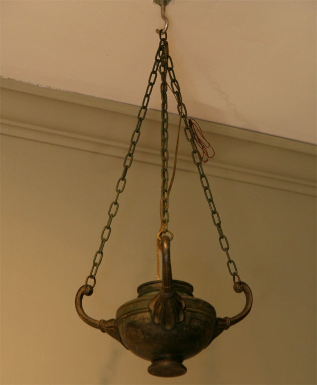 A Pair of Grand Tour Style Bronze Hanging Lamps