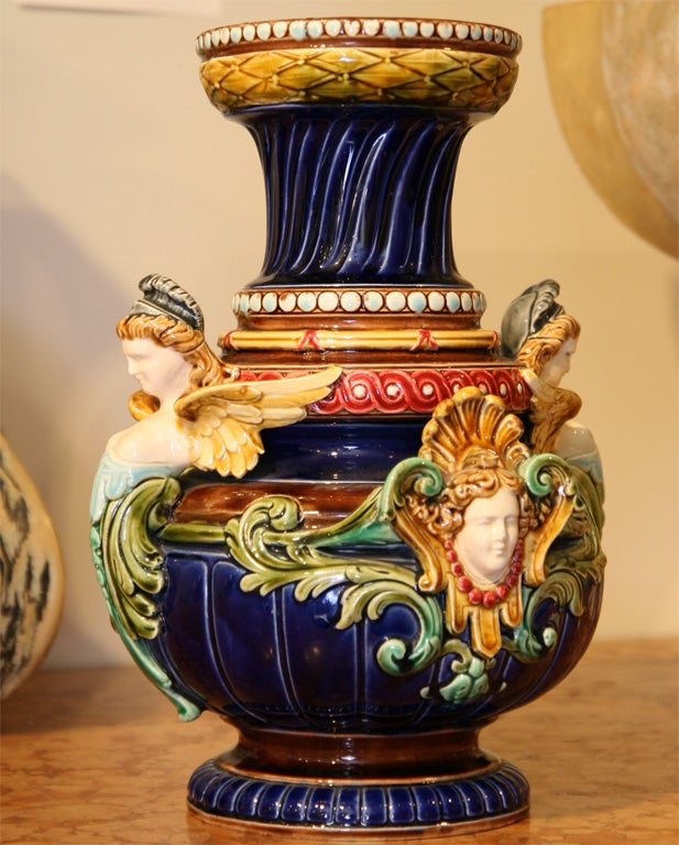 A Pair of Polychrome Majolica Vases by Sarregemine