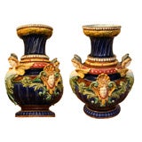 A Pair of Polychrome Majolica Vases by Sarregemine